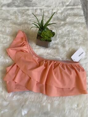 Vimpunec Peach One-Shoulder Ruffle Bikini Top Medium